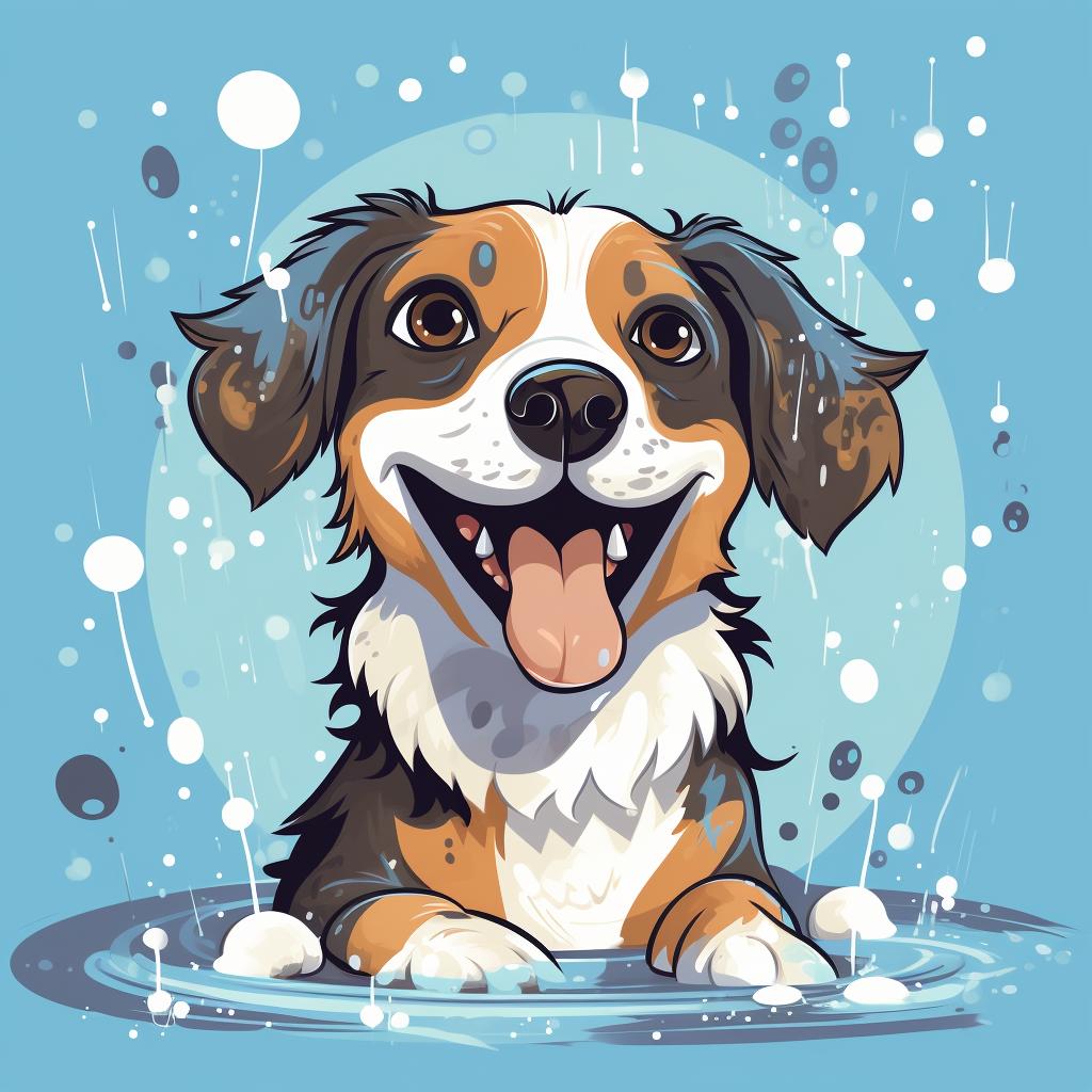 A Beagle Australian Shepherd mix being bathed with dog-friendly shampoo